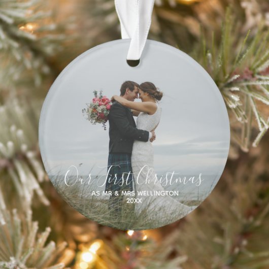 Onze eerste Kerstmis|Mr en Mrs| White Foto Ornament (Boom)