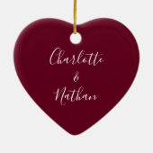 Onze eerste Kerstmis Mr. Mrs. Bourgondië Hartschri Keramisch Ornament (Achterkant)