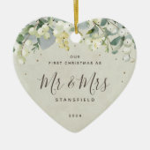 Onze eerste Kerstmis, Mr & Mrs. Foto Heart Shaped Keramisch Ornament (Voorkant)