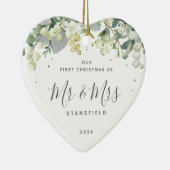 Onze eerste Kerstmis, Mr & Mrs. Foto Heart Shaped Keramisch Ornament (Rechts)