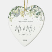 Onze eerste Kerstmis, Mr & Mrs. Foto Heart Shaped Keramisch Ornament (Links)
