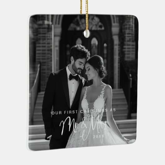 Onze eerste Kerstmis, Mr & Mrs Foto Keramisch Ornament (Rechts)