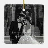 Onze eerste Kerstmis, Mr & Mrs Foto Keramisch Ornament (Achterkant)