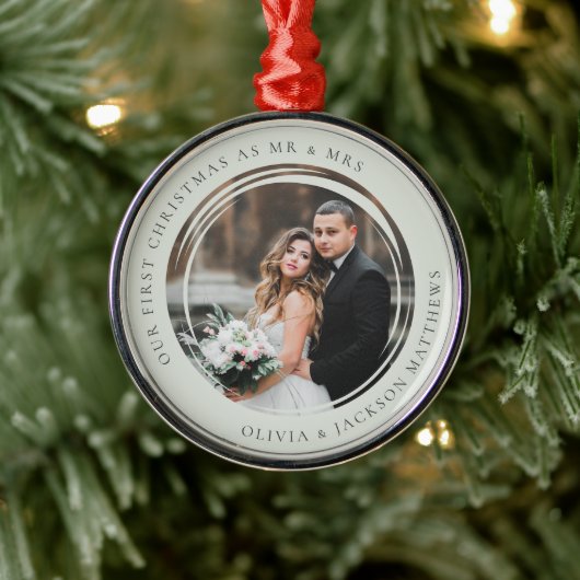 Onze eerste Kerstmis, Mr & Mrs Foto Metalen Ornament (Boom)
