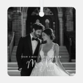 Onze eerste Kerstmis, Mr & Mrs Foto Metalen Ornament (Achterkant)