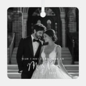 Onze eerste Kerstmis, Mr & Mrs Foto Metalen Ornament (Voorkant)