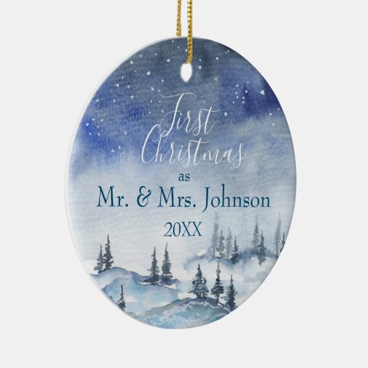 Onze eerste Kerstmis, Mr & Mrs. | Gehuwd Keramisch Ornament (Rechts)