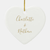 Onze Eerste Kerstmis Mr Mrs Gold Love Heart Script Keramisch Ornament (Achterkant)