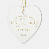 Onze Eerste Kerstmis Mr Mrs Gold Love Heart Script Keramisch Ornament (Links)