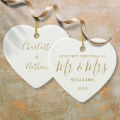 Onze Eerste Kerstmis Mr Mrs Goud Handtekening Scri Keramisch Ornament