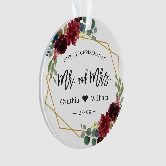 Onze eerste Kerstmis, Mrs Geometric Floral Foto Ornament (voorkant)