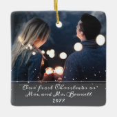 Onze eerste Kerstmis Mrs. & Mr Wedding Foto Keramisch Ornament (Voorkant)