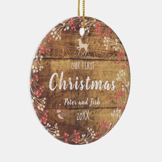 Onze Eerste Kerstmis niet-geslacht echtpaar rustie Keramisch Ornament (Rechts)