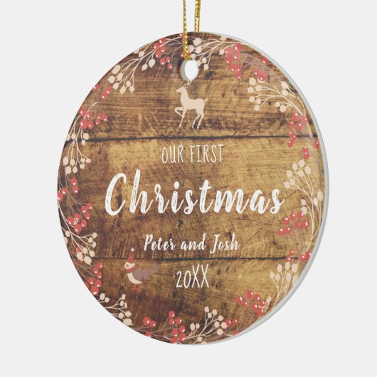 Onze Eerste Kerstmis niet-geslacht echtpaar rustie Keramisch Ornament (Links)