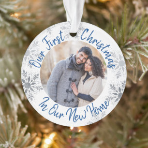 Onze Eerste Kerstmis Nieuwe Thuis Blauwe en Zilver Ornament