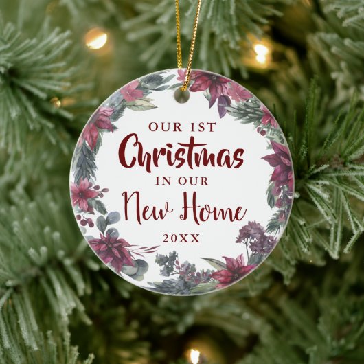 Onze Eerste Kerstmis Nieuwe Thuis Bloemrijke Kerst Keramisch Ornament (Boom)