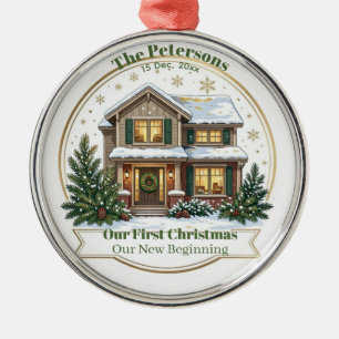 Onze eerste kerstmis Ons nieuwe begin Foto Thuis Metalen Ornament