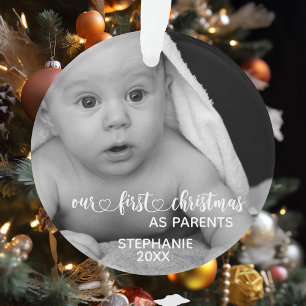 Onze Eerste Kerstmis Ouders Handgeschreven Foto Ornament