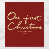 Onze eerste Kerstmis | Pas getrouwd 1e Kerstmis Wijn Etiket (Enkel label)