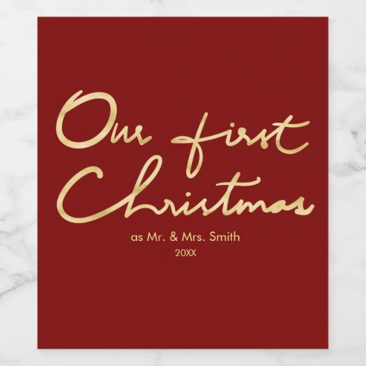 Onze eerste Kerstmis | Pas getrouwd 1e Kerstmis Wijn Etiket (Enkel label)