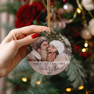 Onze Eerste Kerstmis Persoonlijke Koppel Foto Ornament