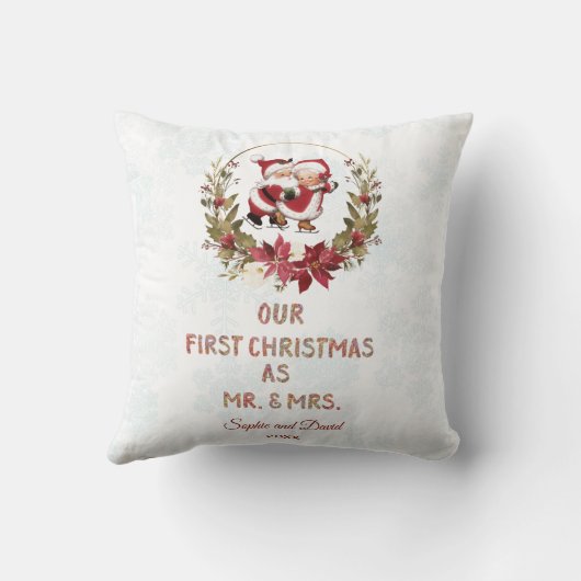 Onze eerste Kerstmis, Poinsettia, grote snowflakes Kussen (Achterkant)