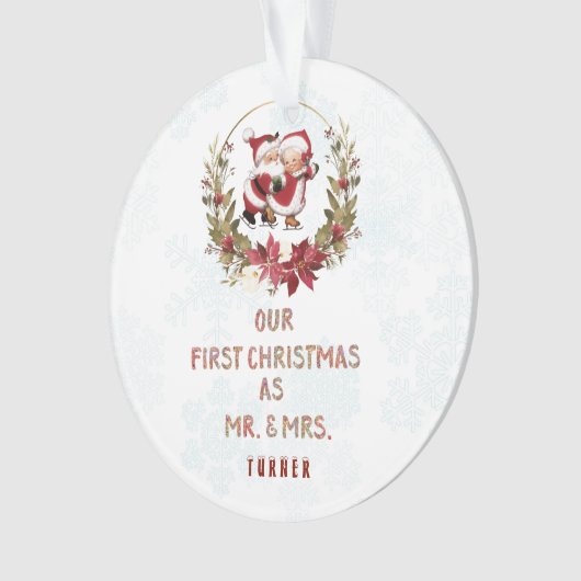 Onze eerste Kerstmis, Poinsettia, grote snowflakes Ornament (voorkant)