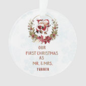 Onze eerste Kerstmis, Poinsettia, grote snowflakes Ornament (voorkant)