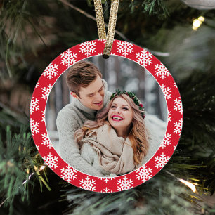 Onze Eerste Kerstmis Rode Sneeuwvlok Foto Ornament
