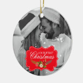 Onze eerste Kerstmis Ronde Foto Keepsake Keramisch Ornament (Links)