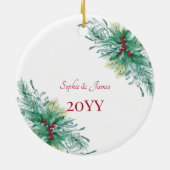 Onze eerste Kerstmis samen - aangepaste foto Holly Keramisch Ornament (Achterkant)