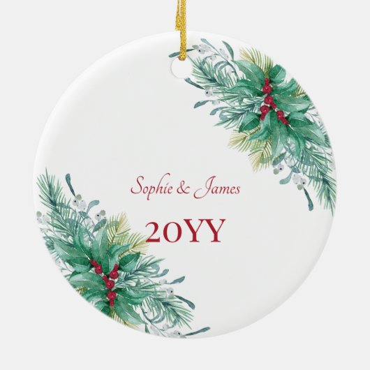 Onze eerste Kerstmis samen - aangepaste foto Holly Keramisch Ornament (Achterkant)