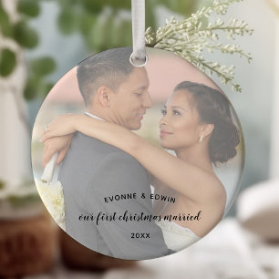 Onze Eerste Kerstmis Samen Dubbelzijdige Foto Keramisch Ornament