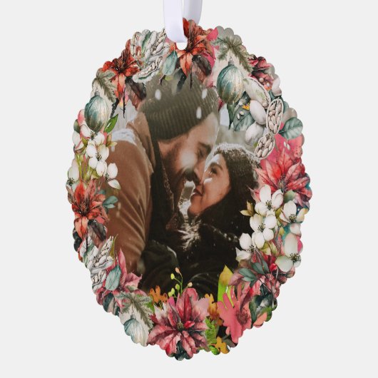 Onze Eerste Kerstmis Samen Foto en Datum Ornament Kaart (Links)