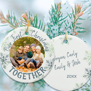 Onze Eerste Kerstmis Samen Foto Sneeuwvlok Keramisch Ornament
