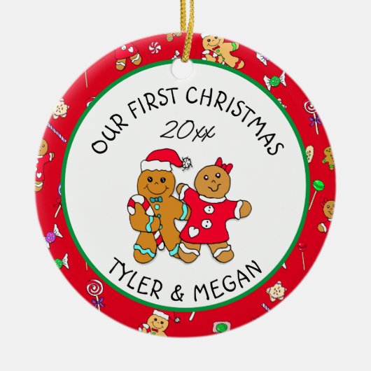 Onze eerste Kerstmis samen gepersonaliseerd Keramisch Ornament (Voorkant)