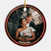 Onze Eerste Kerstmis Samen Geruite Foto Keramisch Ornament (Achterkant)