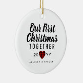 Onze eerste Kerstmis Samen Hart Monogram Keramisch Ornament (Rechts)