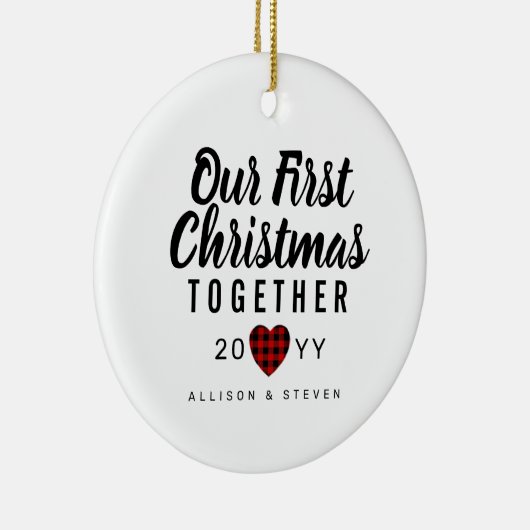 Onze eerste Kerstmis Samen Hart Monogram Keramisch Ornament (Rechts)