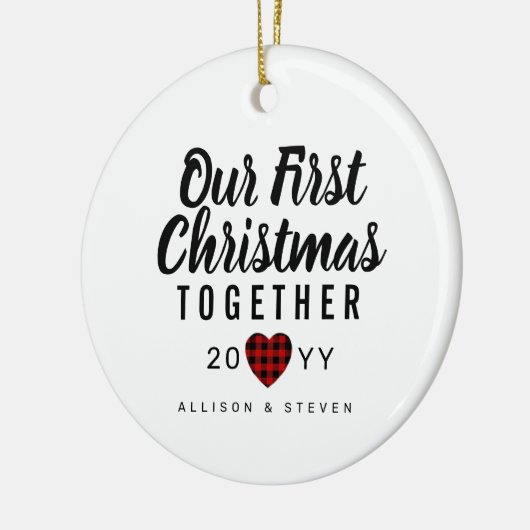 Onze eerste Kerstmis Samen Hart Monogram Keramisch Ornament (Links)