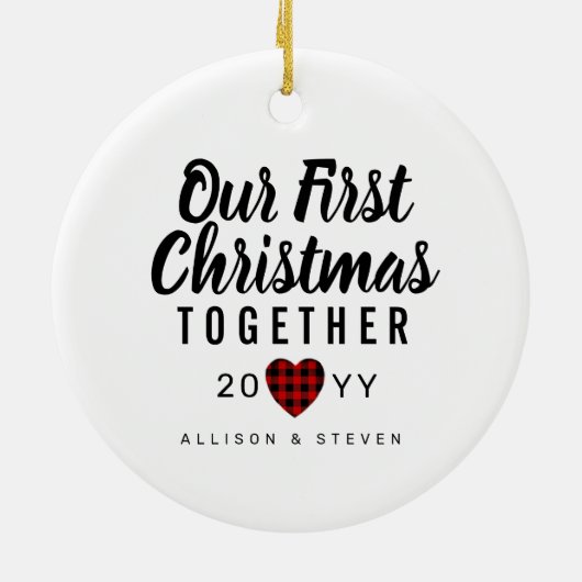 Onze eerste Kerstmis Samen Hart Monogram Keramisch Ornament (Achterkant)