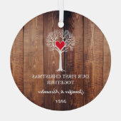 Onze eerste Kerstmis samen houdt van hout uit de r Glas Ornament (Achterkant)