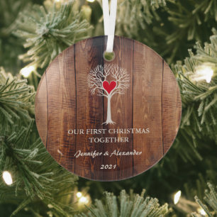 Onze eerste Kerstmis samen houdt van hout uit de r Glas Ornament