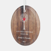 Onze eerste Kerstmis samen houdt van hout uit de r Glas Ornament (Voorkant links)