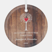 Onze eerste Kerstmis samen houdt van hout uit de r Glas Ornament (Voorkant)