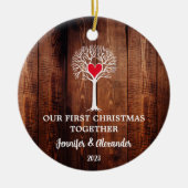 Onze eerste Kerstmis samen houdt van hout uit de r Keramisch Ornament (Voorkant)