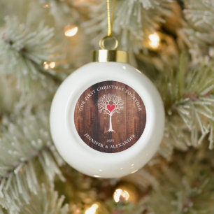 Onze eerste Kerstmis samen houdt van hout uit de r Keramische Bal Ornament