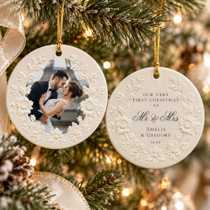 Onze Eerste Kerstmis Samen Huwelijksfoto Aandenken Keramisch Ornament
