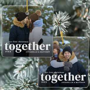 Onze Eerste Kerstmis Samen Koppel Foto Keramisch Ornament