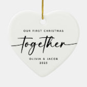Onze Eerste Kerstmis Samen Koppel Hart Keramisch Ornament (Achterkant)